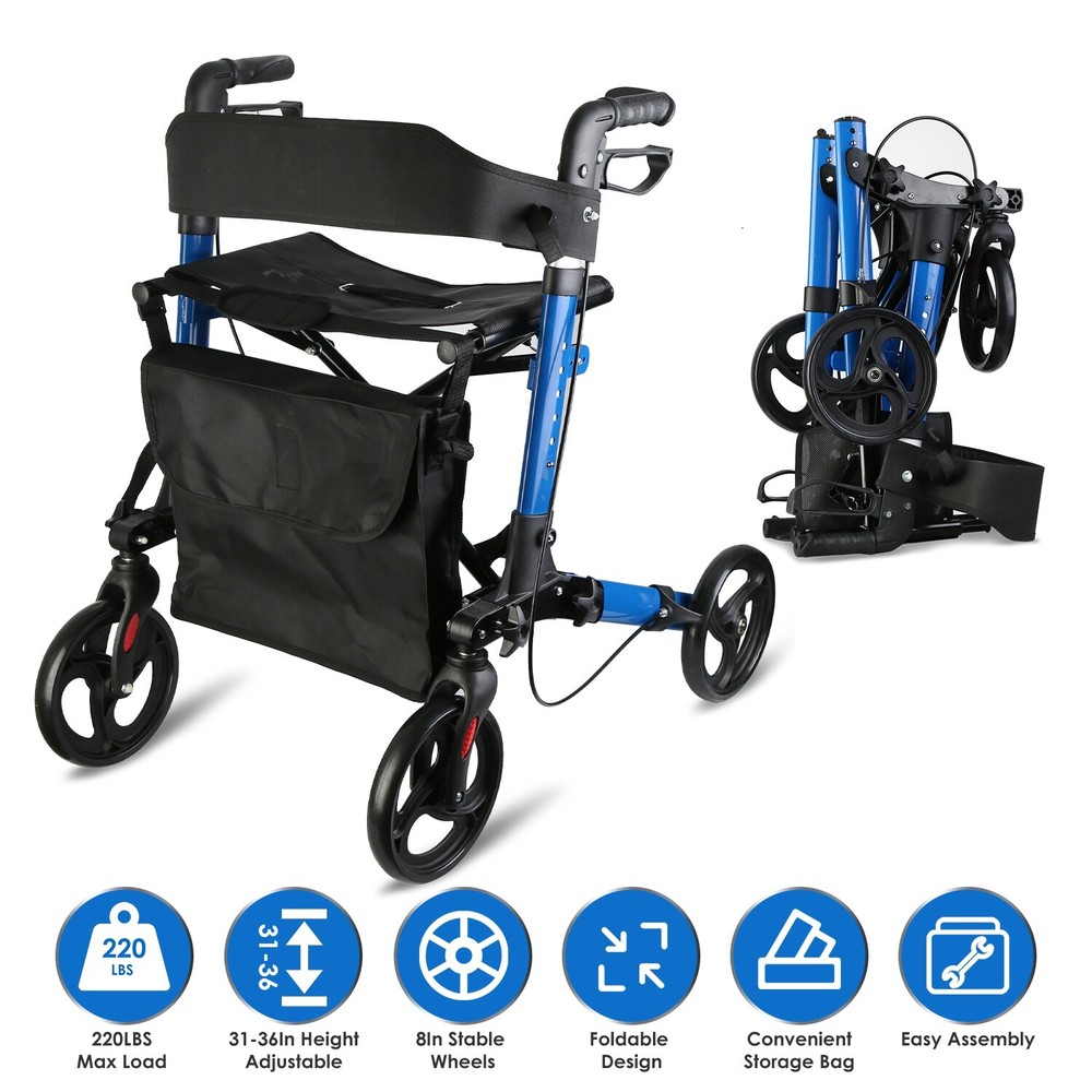 Rollator Walker & Seat Backrest Aluminum Rolling Walker Outdoor Rolling Walker