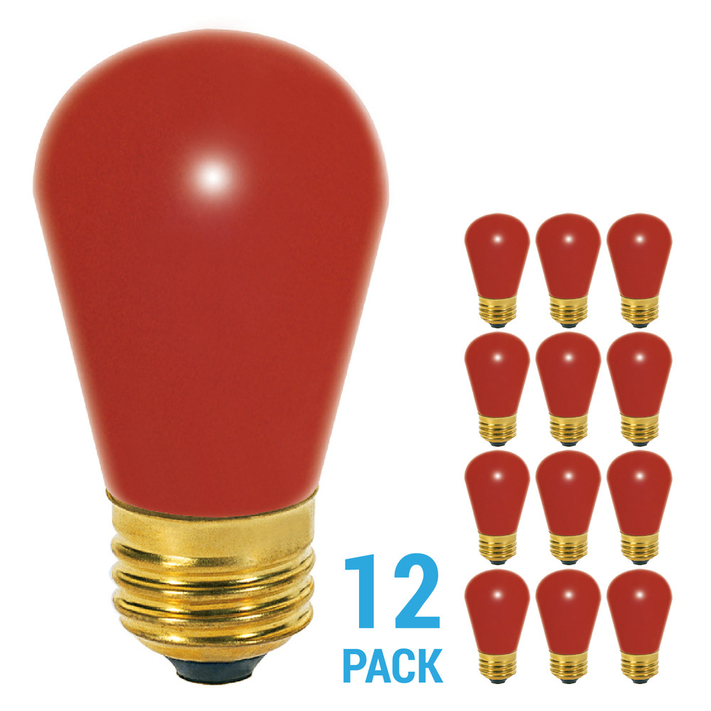 12 Pack RED Patio String Light Sign Bulb 120V 11W S14 Medium E26 Base 11S14/R