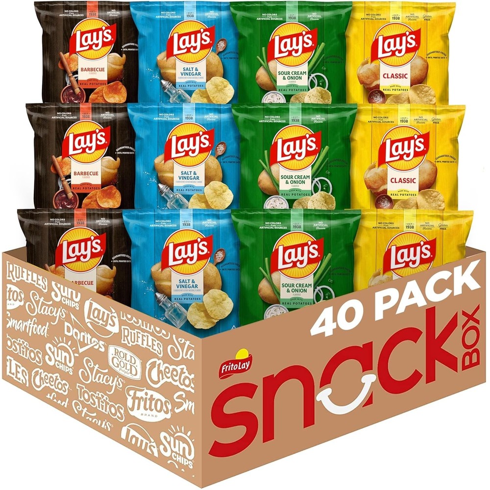 Lay's Potato Chips, Classic & Barbecue, 40 Pack