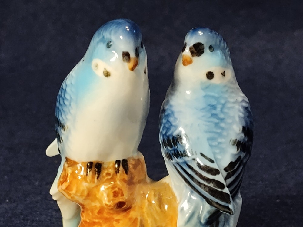 Vintage Parrots Figurine Statue Blue Birds