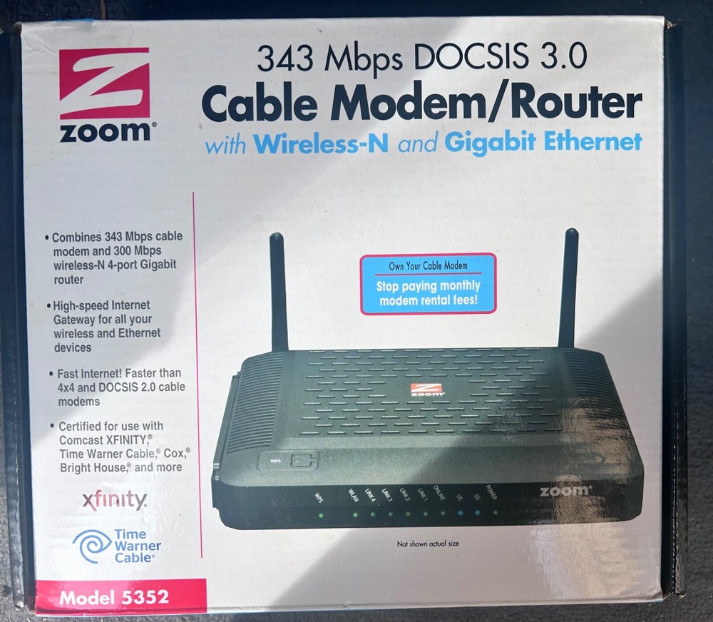 Zoom 343 Mbps DOCSIS 3.0 Cable Modem Model: 5341 Open Box With Adapter