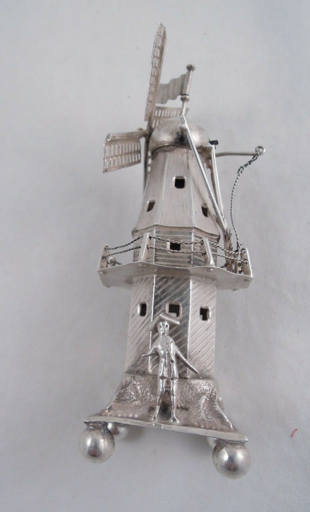 DUTCH SILVER MOVING WINDMILL FIGURINE
