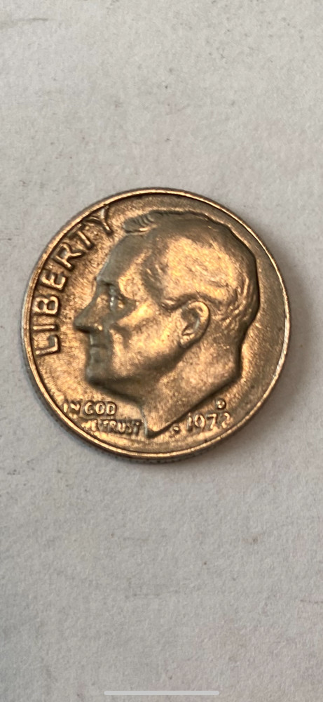 1972 D Roosevelt Dime, Broadstruck Error, Missing filling on the WE