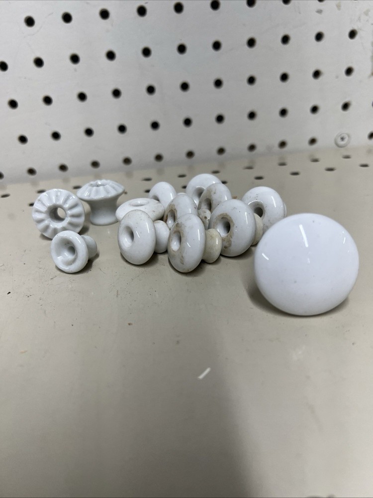 Lot 13 Antique White Ceramic Drawer Pulls Cabinet Knobs Assorted Lot Sizes