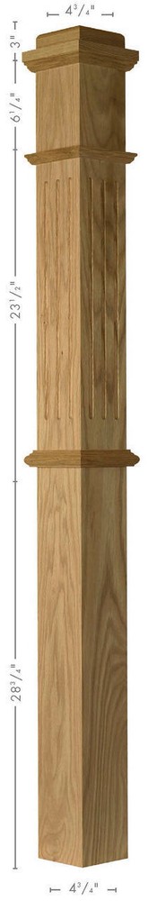 F-4375 Red Oak Fluted Box Newel Post