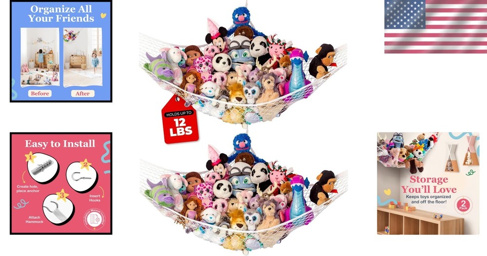 Durable Polyester Stuffed Animal Hammock: Space-Saving Corner Solution - 2 Pack
