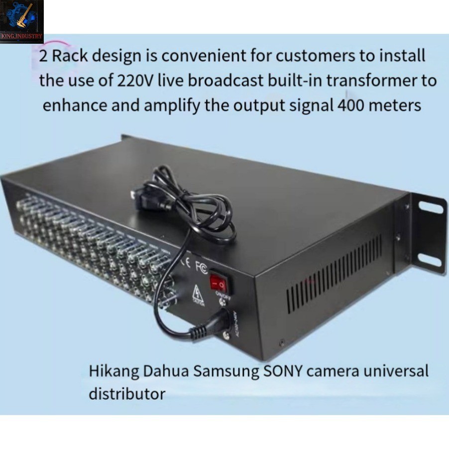 Rack-mounted 16-input 32-output video distributor BNC with 1 input and 2 outputs