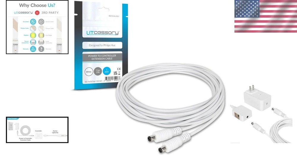 25ft Power Extension Cable for Philips Hue -Lightstrip