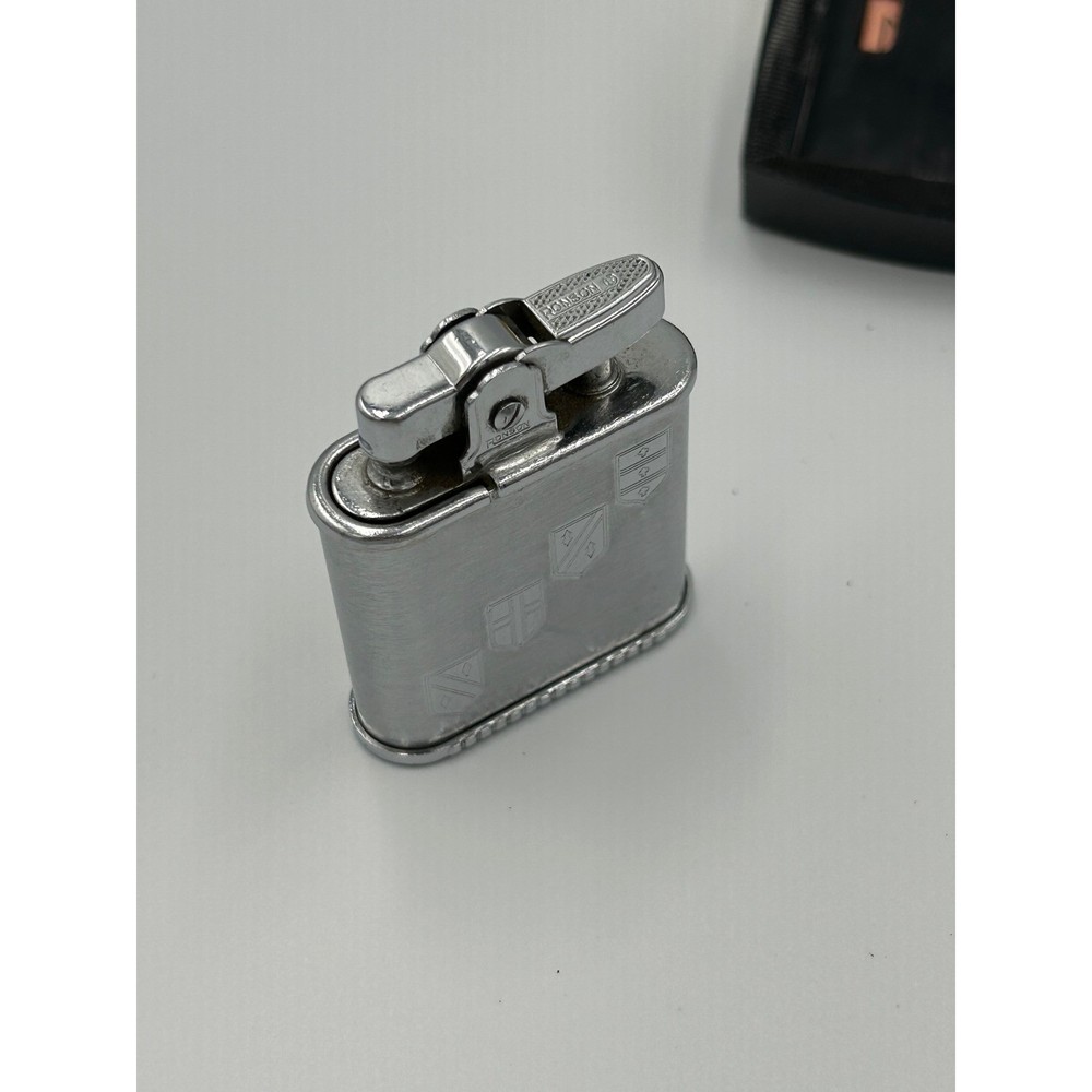 Vintage Ronson Standard Silver Tone Lighter Engraved Heraldic Crest with Case