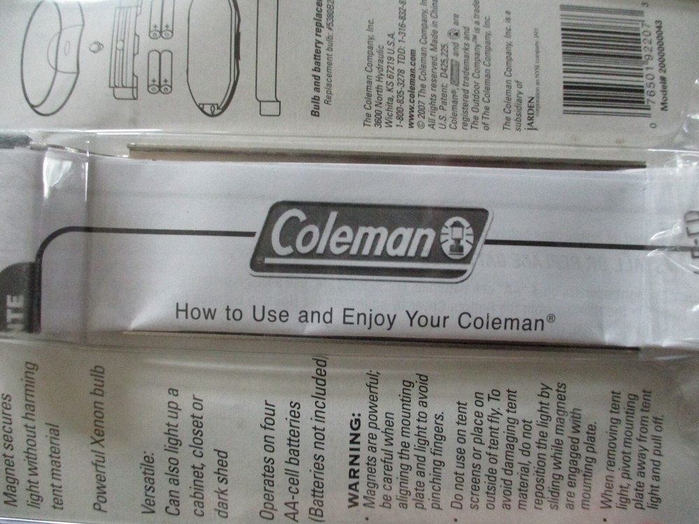 Vintage Coleman Tent Light Battery Powered - Unopened Package 2007