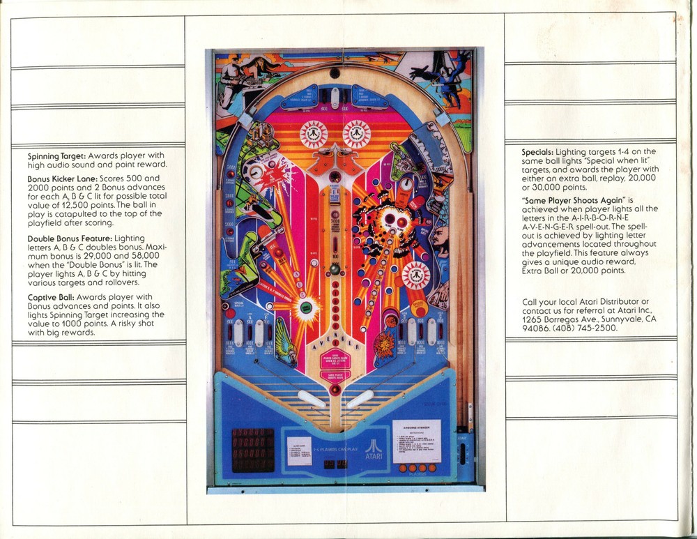 Airborne Avenger Atari Pinball Flyer / Brochure / Ad
