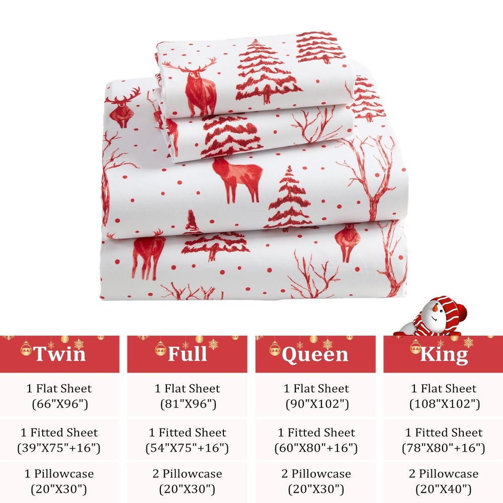 Christmas Sheets Queen, Soft Brushed Microfiber Bed Sheet Set, 16 Inches Deep...