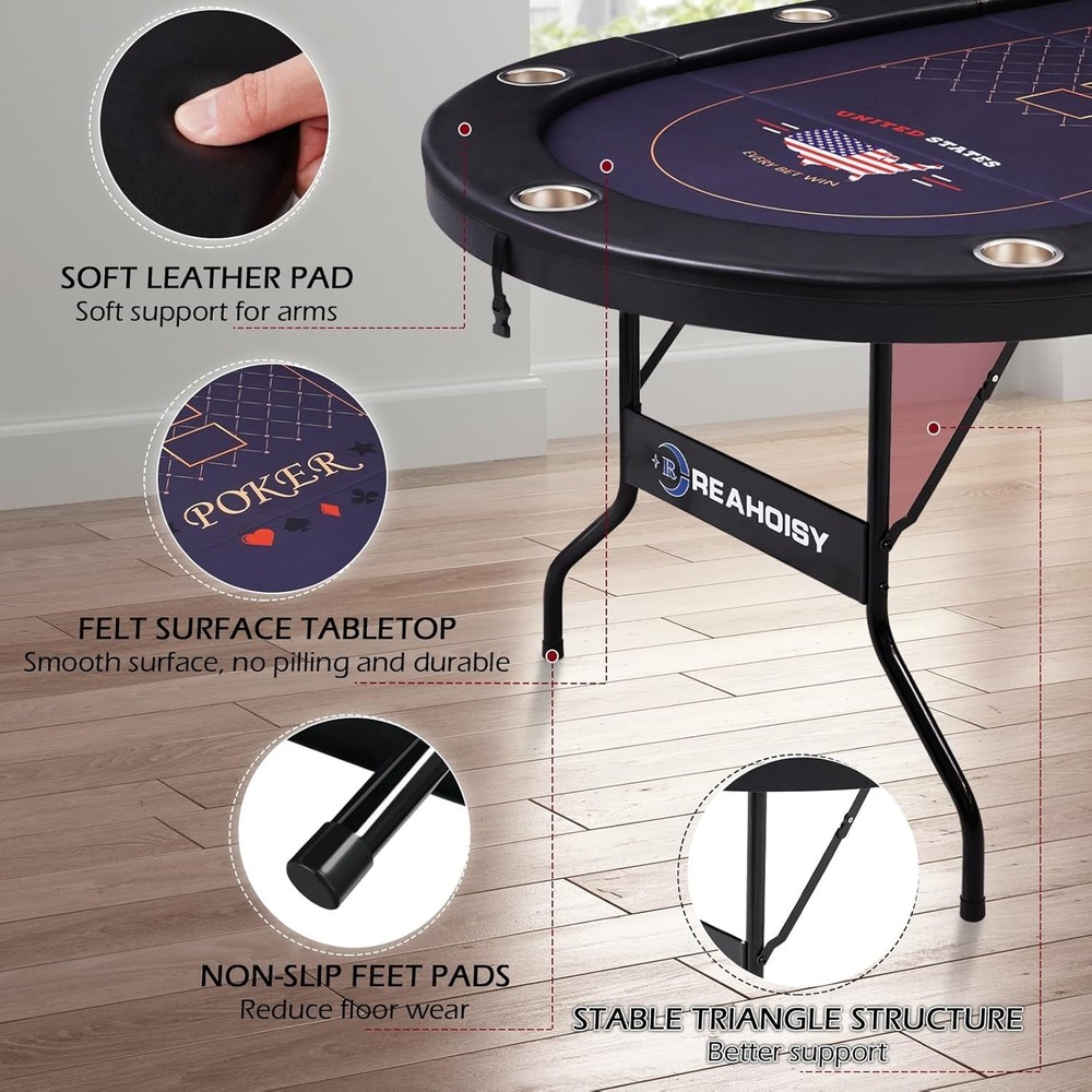 Conveniently Foldable Poker Table with Smooth Felt Surface and Accessories