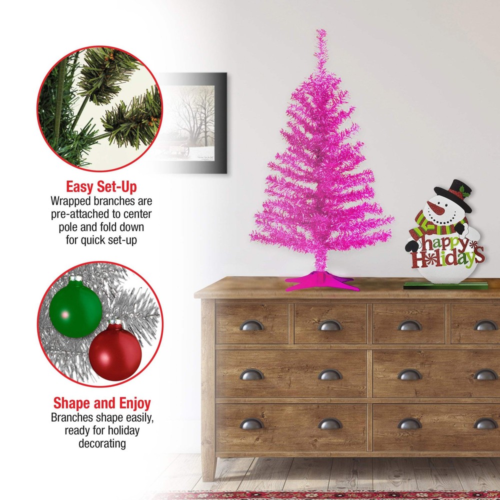 3 ft. Tinsel Collection Magenta Pink Tree