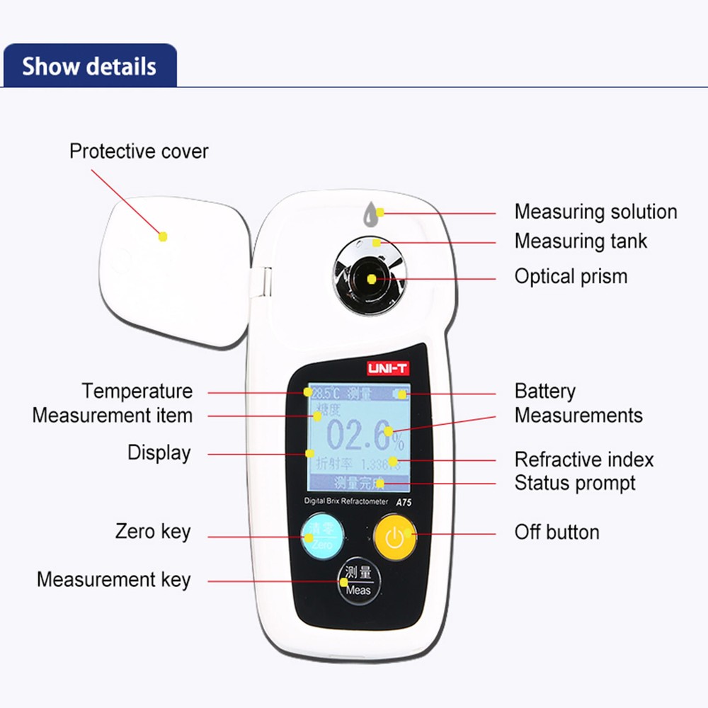 UNI-T A75 Fruit Food Vegetables Concentration Meter Analyzer Digital Display
