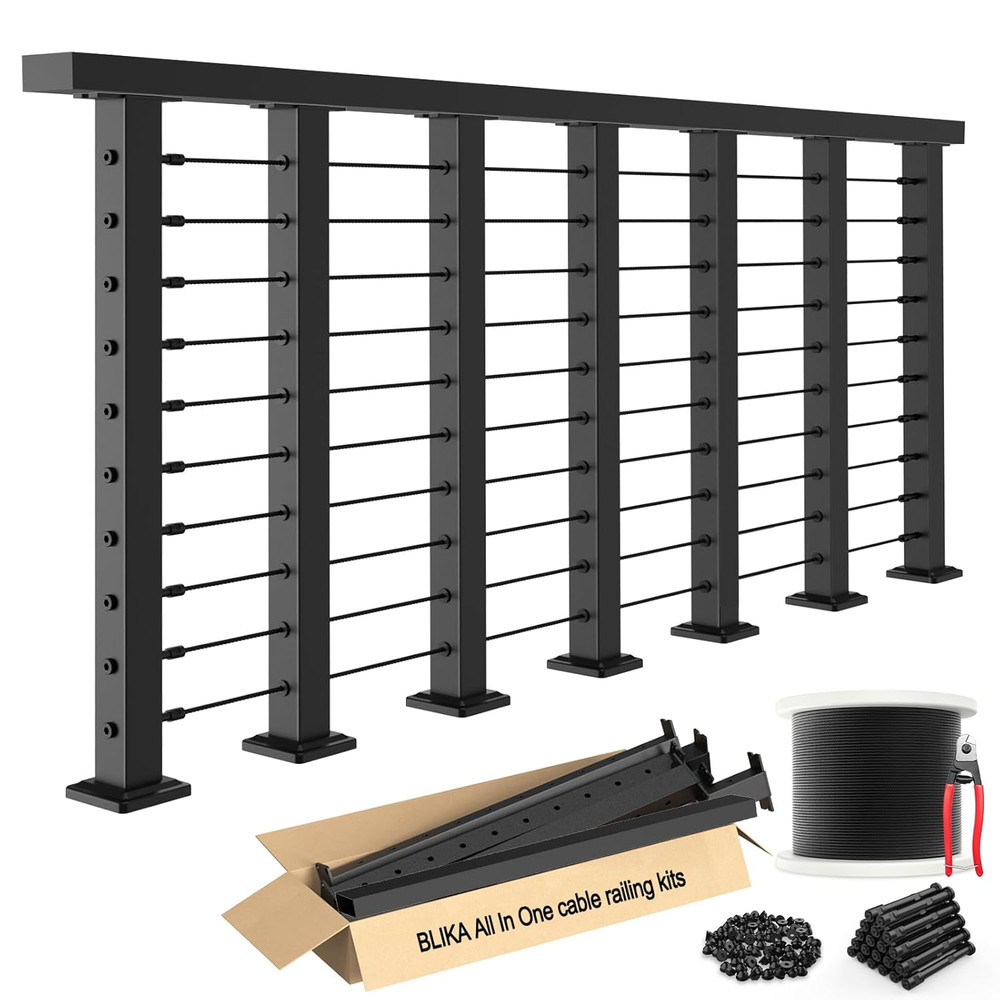 36" Black Stainless Steel Cable Railing Post Kit - Surface Mount System