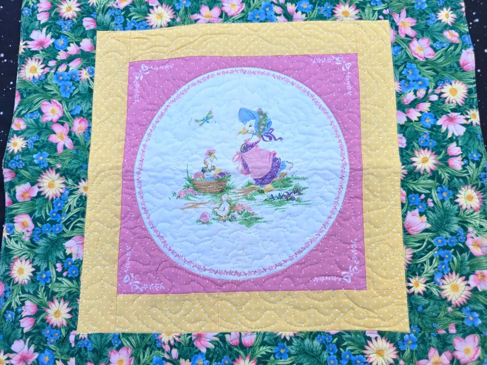 Handmade Quilted Table Topper Square Easter Ducks Flowers eggs Spring