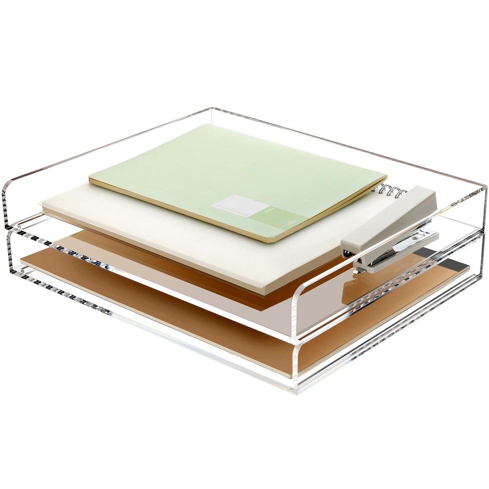 2 Pack- Stackable Paper Letter Tray, A4 File Tray Desk Organizer, Acrylic Des...