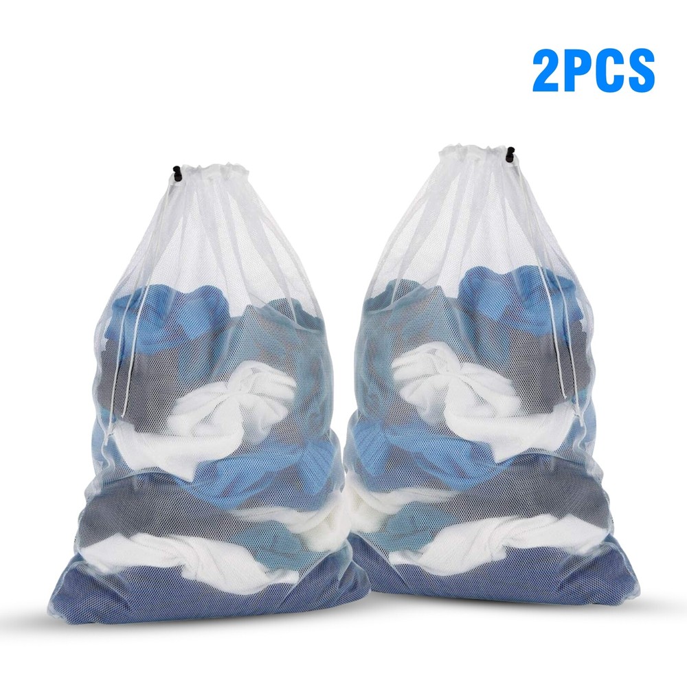 2pcs Large Laundry Bag Drawstring Washing Mesh Net Underwear Bra Clothes 60x90cm