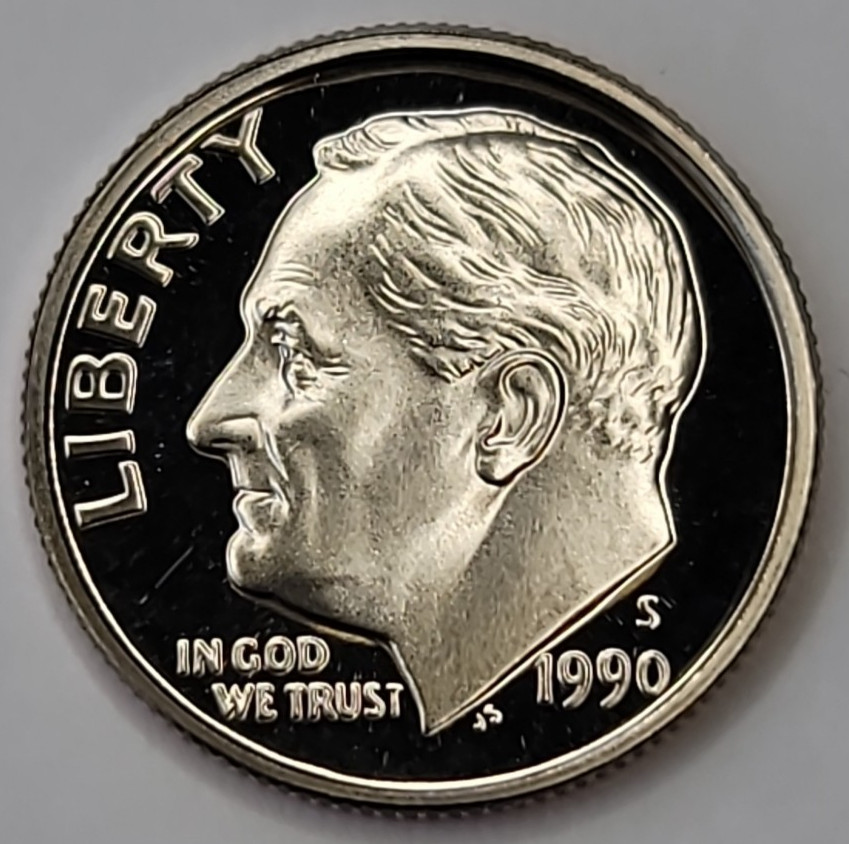 1990 S Gem Proof DCAM Roosevelt Dime CN-Clad