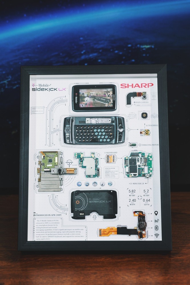 Disassembled T-Mobile Sidekick Phone Frame Art