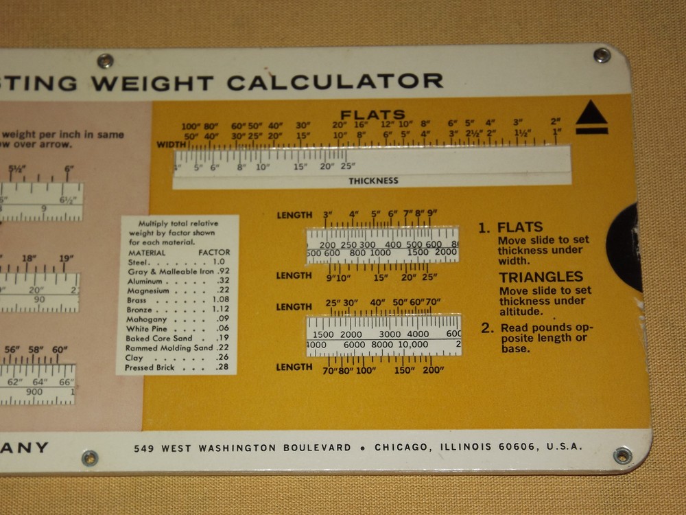 VINTAGE 1966 SIMPSON CASTING WEIGHT SLIDE CHART CALCULATOR