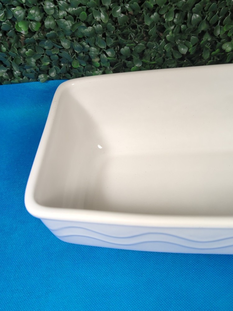 Stoneware Loaf Pan White Hubert USA Bread Baking Wave Design
