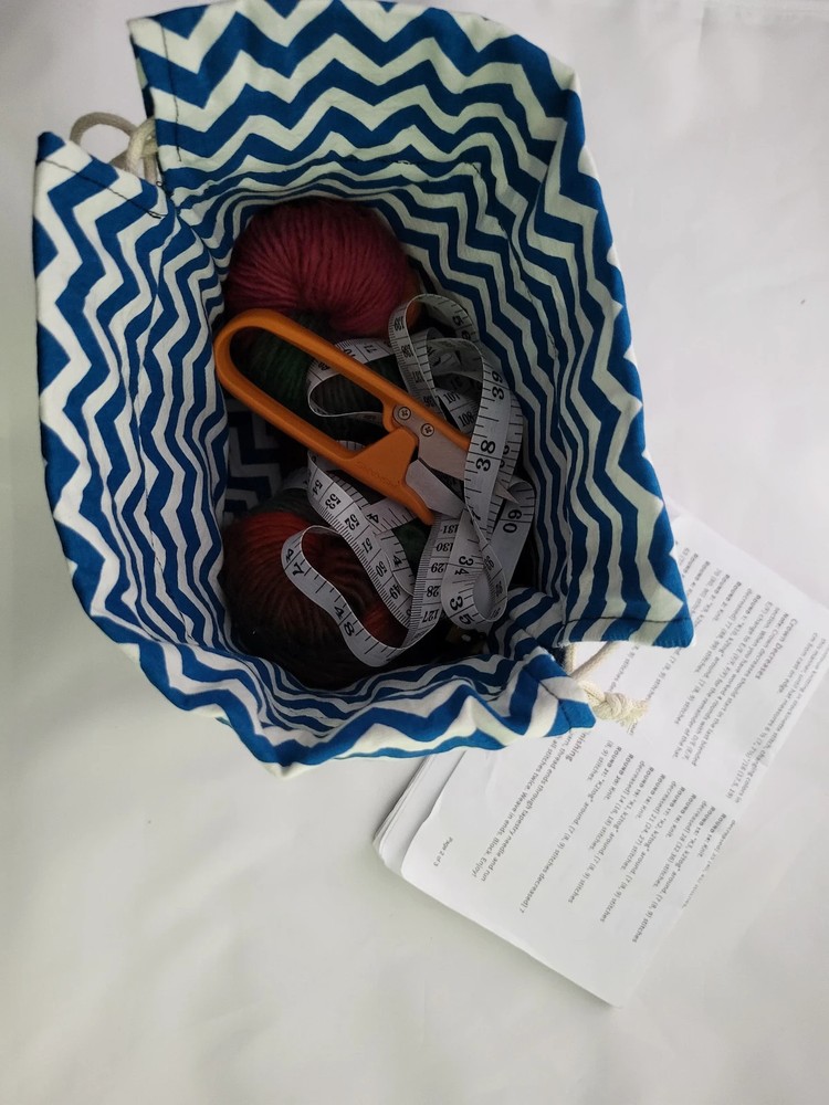 Recycled Denim drawstring Sock Sack, Drawstring bag, small project bag