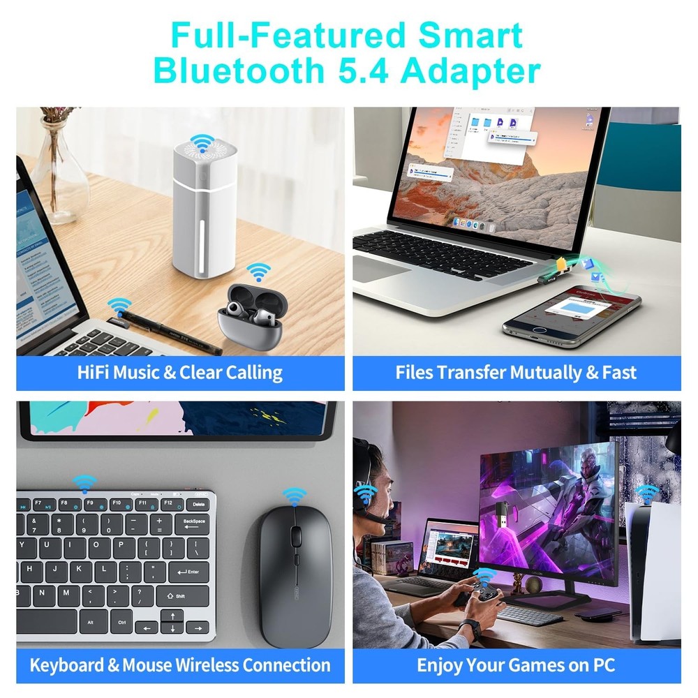 Mini USB Bluetooth 5.4 Adapter, Plug & Play for PC/Laptop, Windows