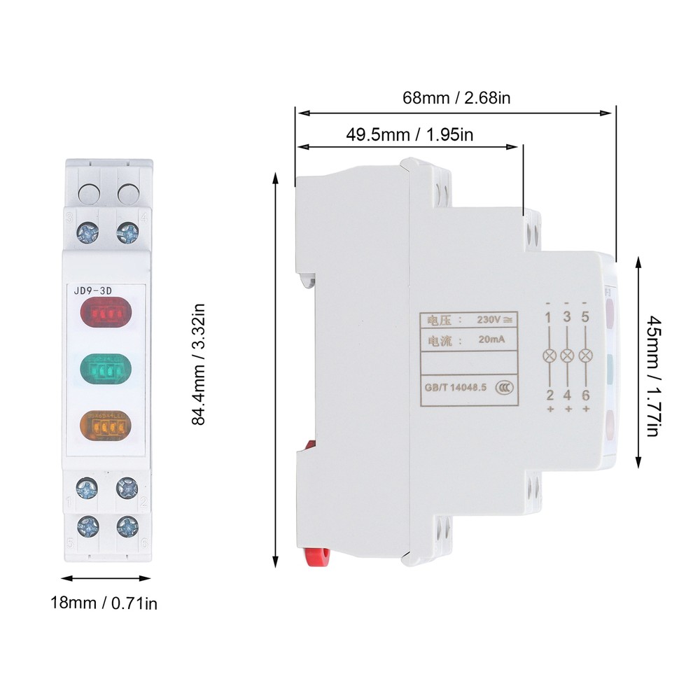 DIN Rail Indicator Light LED Indicator Lamp For Magnetic Starter Contactor.