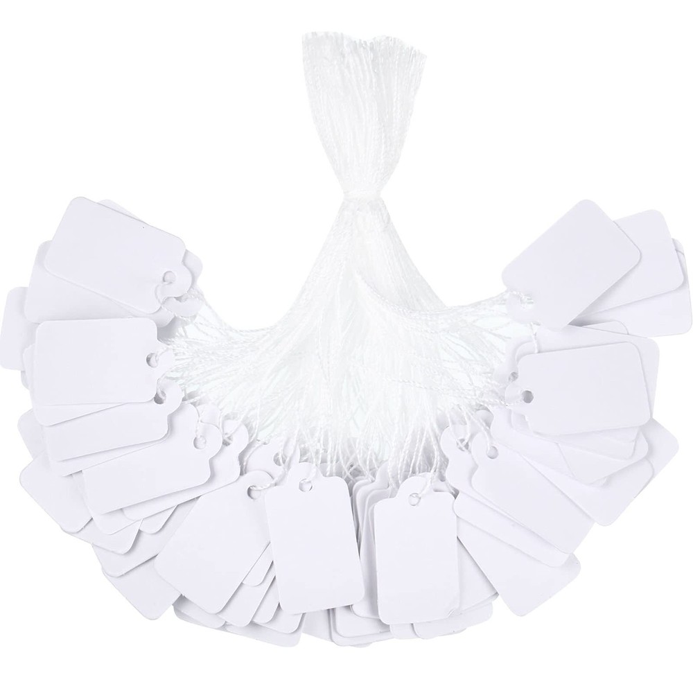 500 Pcs Jewerly Tags with Strings White Price Tags Hanging String Marking Tags
