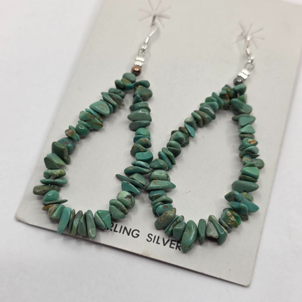 Native American Natural Turquoise Beaded Dangle Earrings