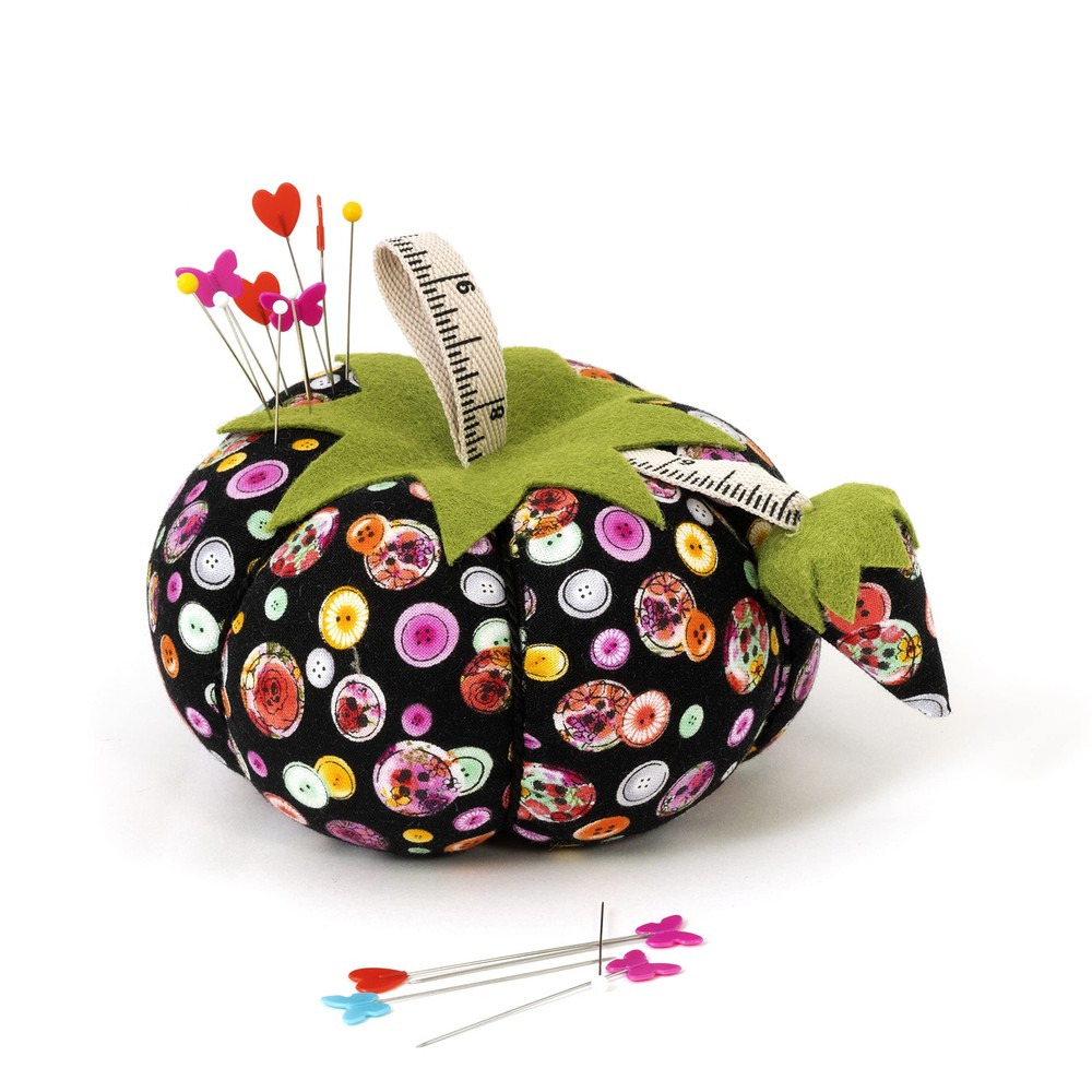 Dritz Tomato, 4", Black Button Print Pin Cushion