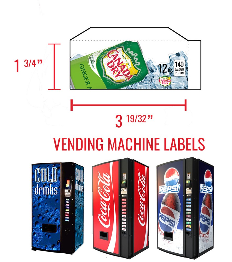 (6) Dixie Narco 276e 12 oz "CAN" Vend Labels - Flavor Strips - VARIETY PACK