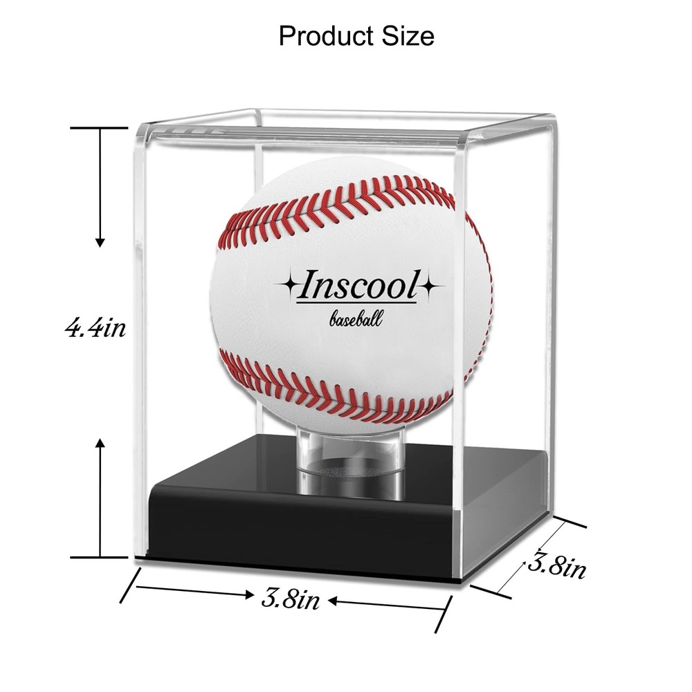 Baseball Display Case UV Protected Acrylic Transparent Rounded Base Inscool