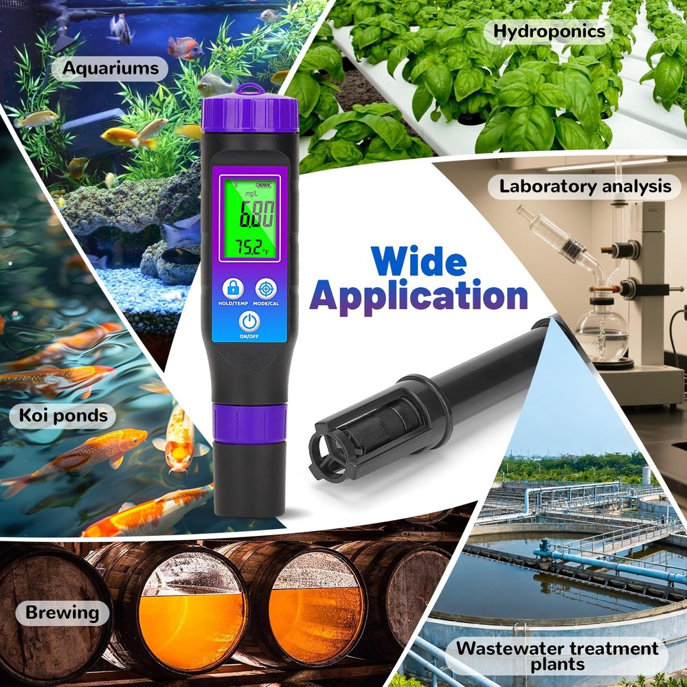 Smart Dissolved Oxygen Meter with 3.6ft Probe Cable, Portable DO Meter with E...