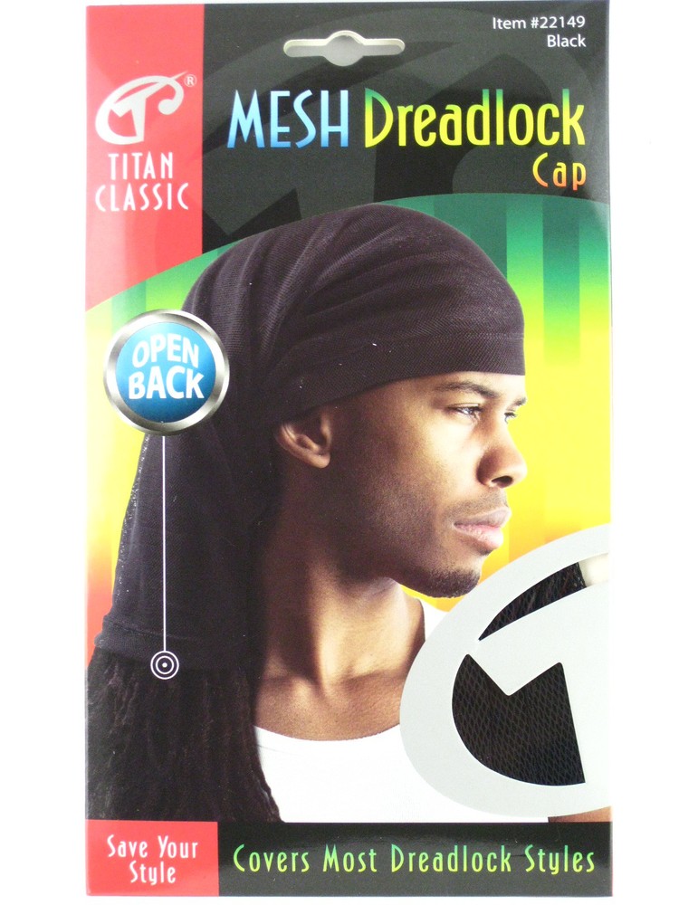 TITAN CLASSIC OPEN BACK MESH DREADLOCK STOCKING CAP - BLACK  (22149)