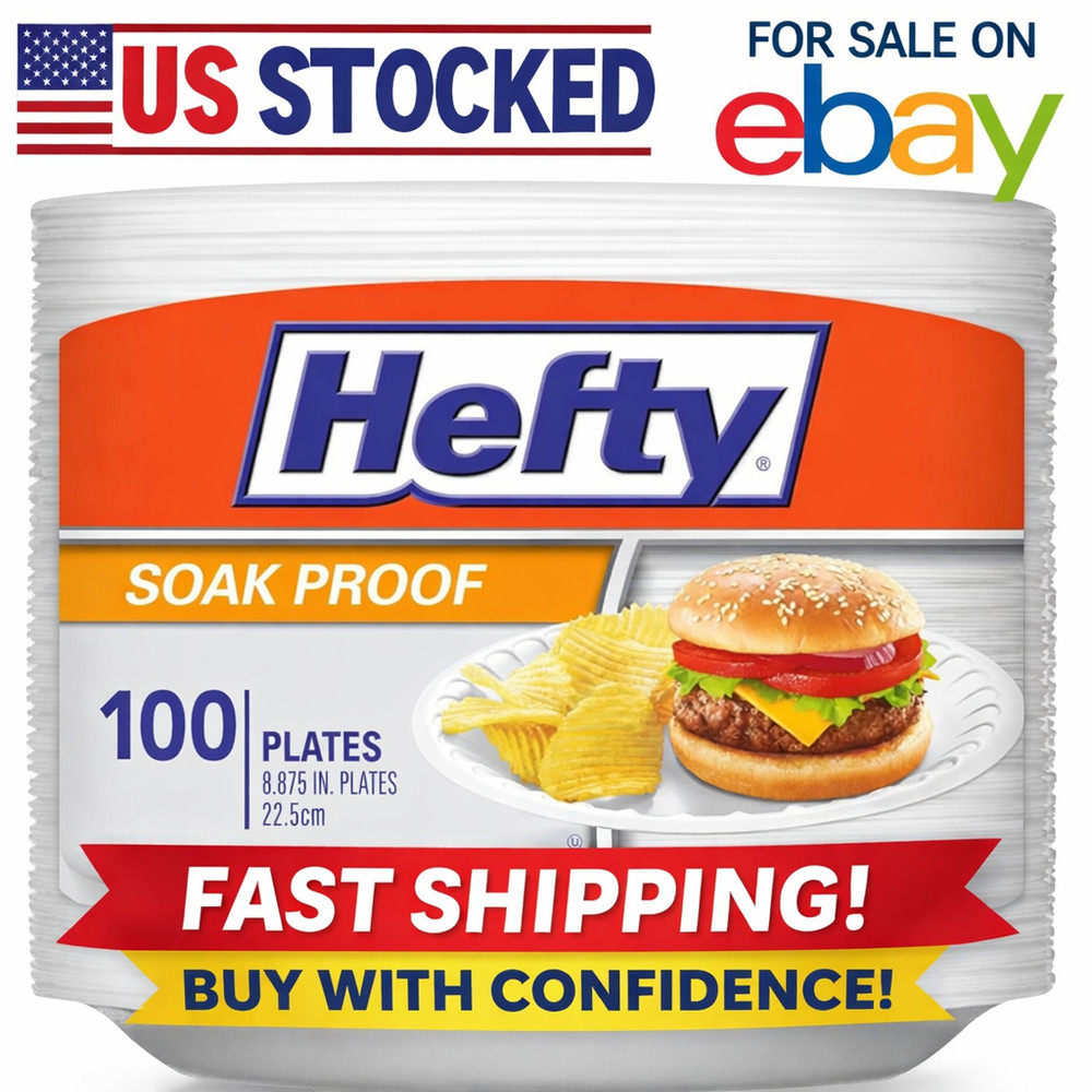 Hefty 9 Inch Foam Dinner Plates 100 Count White Disposable Soak Proof