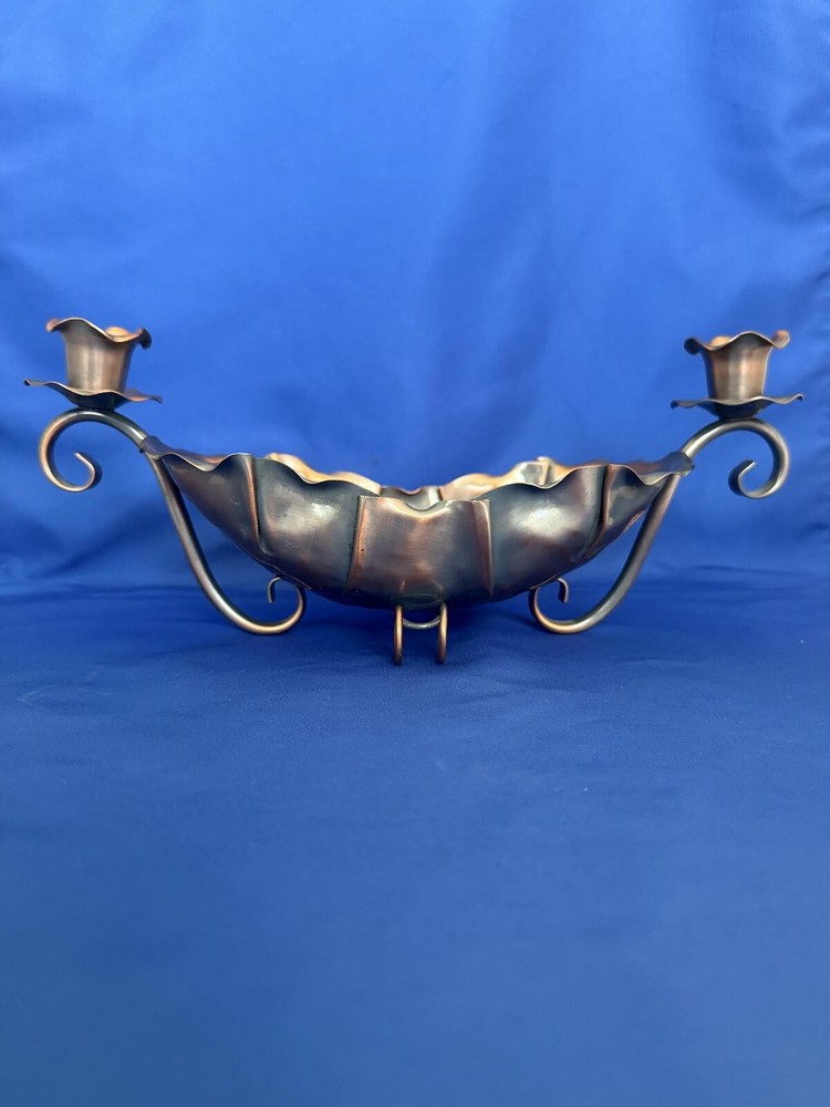 Gregorian Copper Console Bowl With Candle Holders