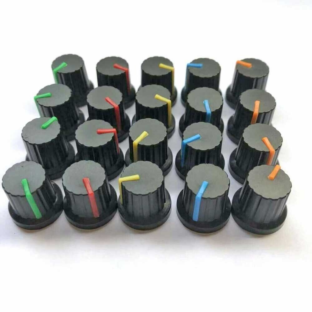 40PCS 6mm Shaft Hole Plastic Threaded Knurled Potentiometer Knobs Cap KIT 15*15