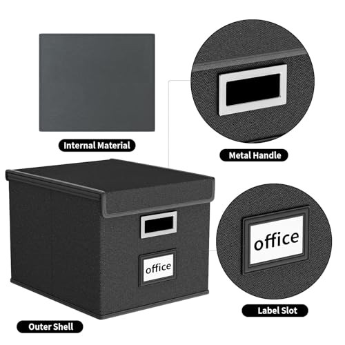Upgraded File Organizer Boxes with Lids, 2 pack - without folders Black