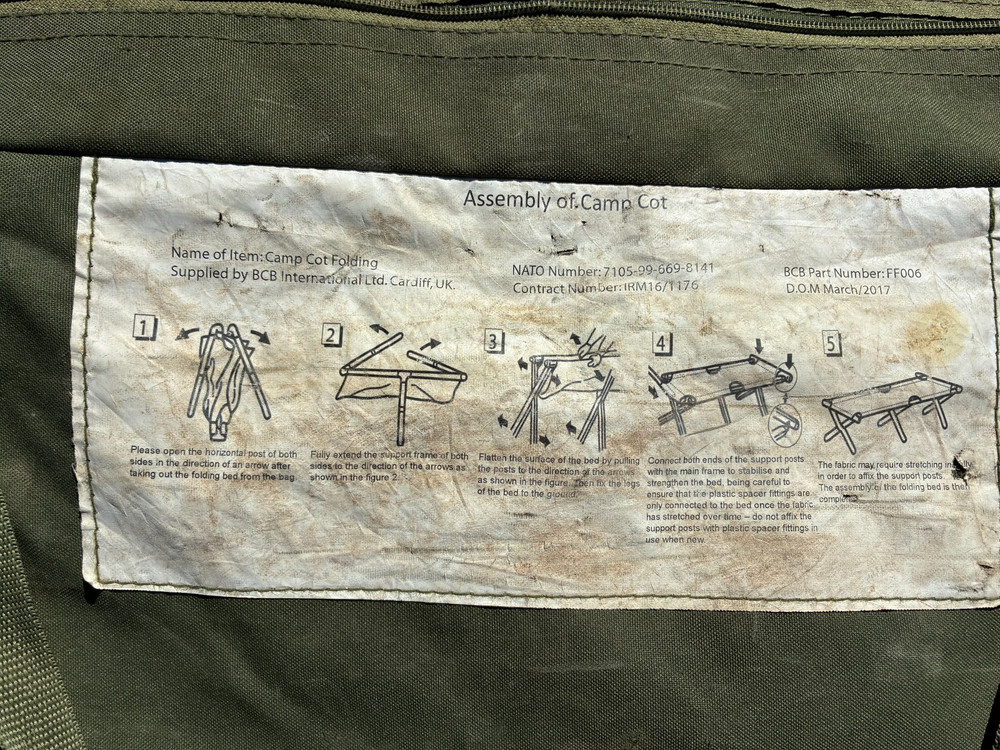 British Army Issue Folding Cotbed complete with Zipped Carry Bag.