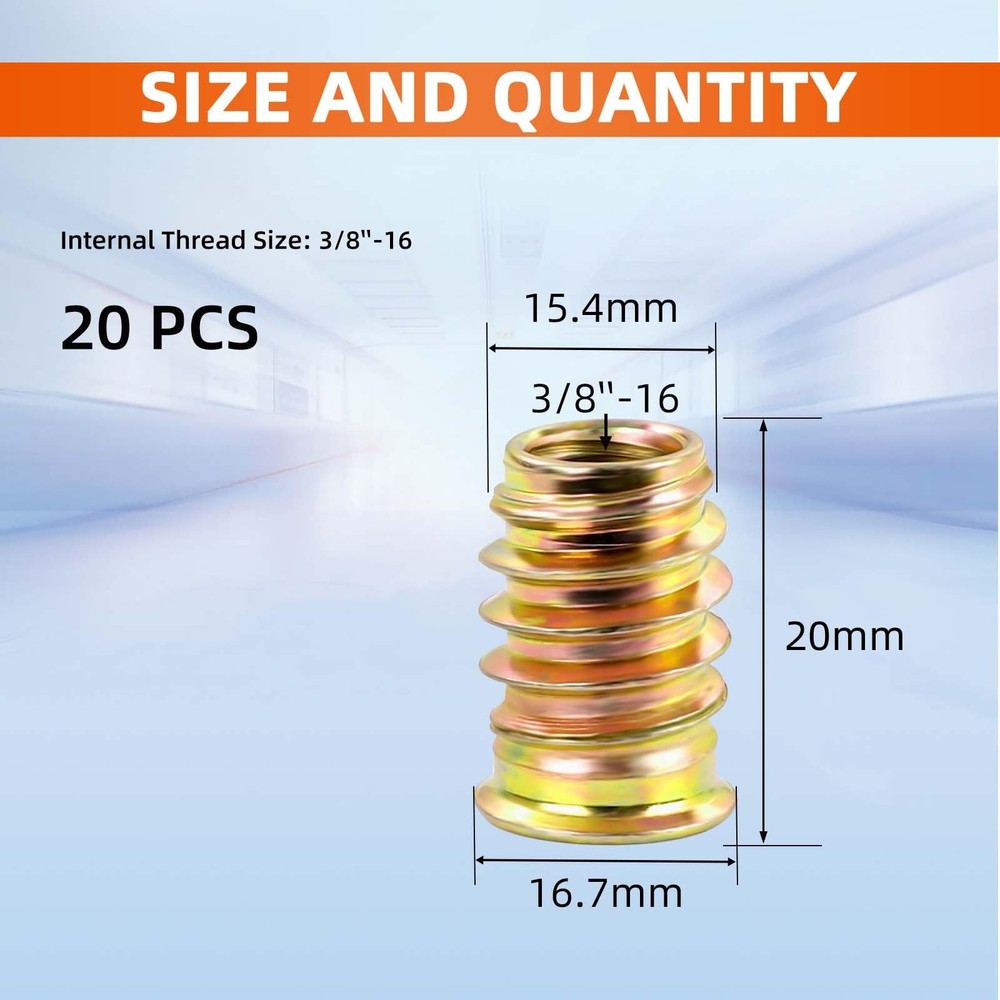 3/8-16 Threaded Inserts for Wood Screw In Nutsert 20mm 20 Pack