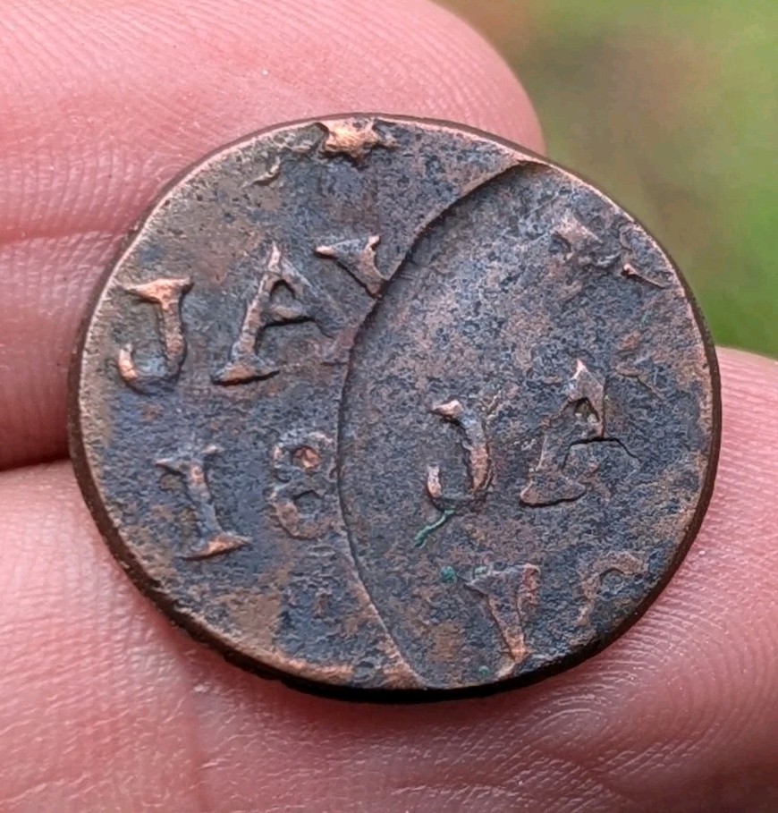 Rare !!!  ERROR Double Struck 1800" Netherlands JAVA VOC 1 Duit Coin_a322