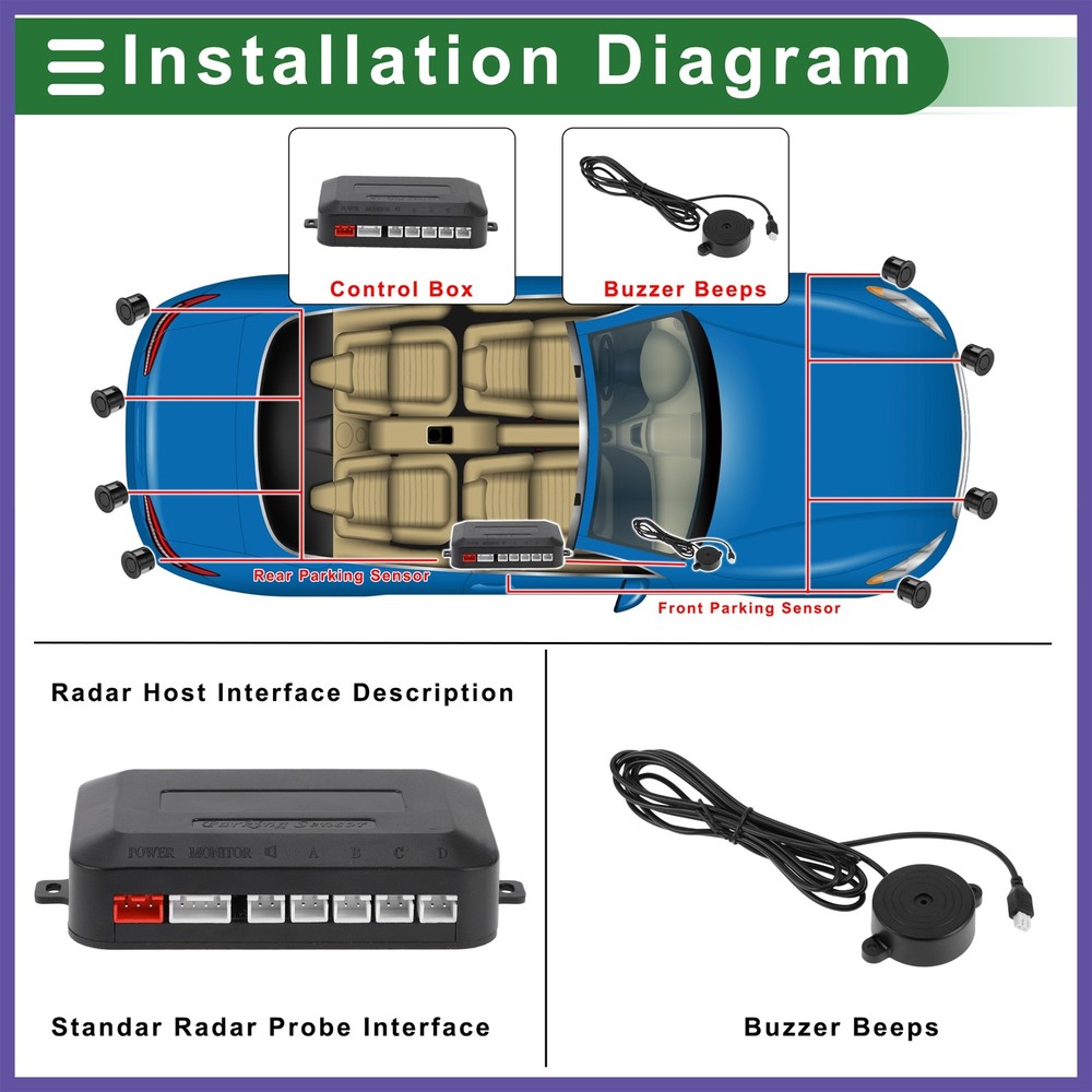 Reverse Backup Radar System Reverse Parking Sensor 4 Pcs Parking Sensor