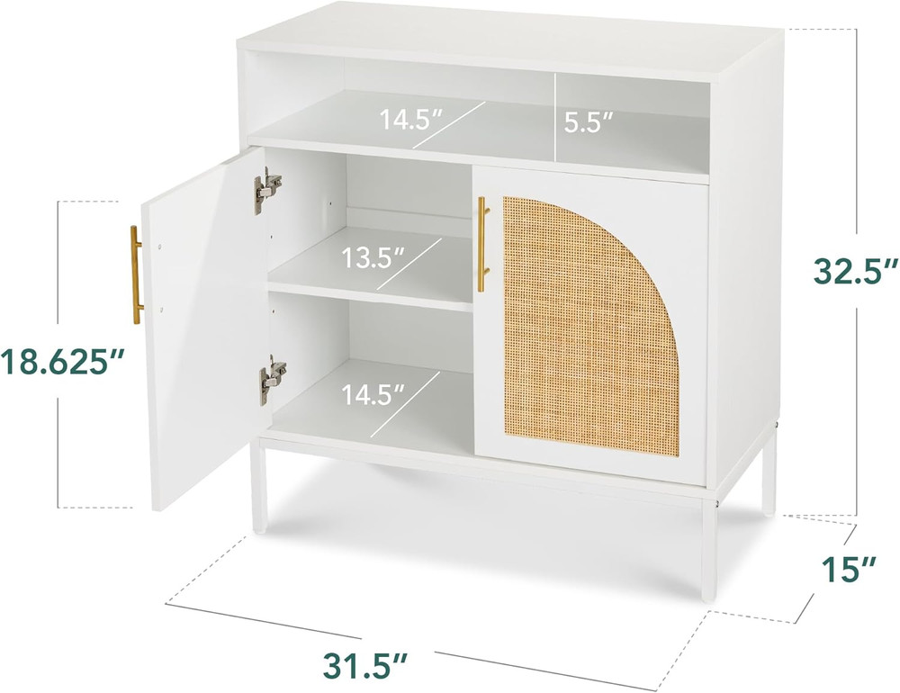 White Rattan Sideboard Buffet Cabinet - Stylish Accent Console Table