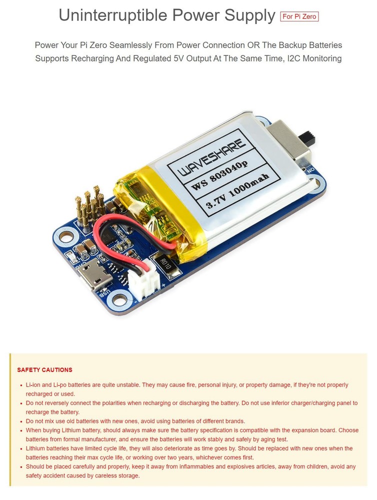 UPS HAT (C) for Raspberry Pi Zero Boards, Provides 5V Uninterruptible Stable ...