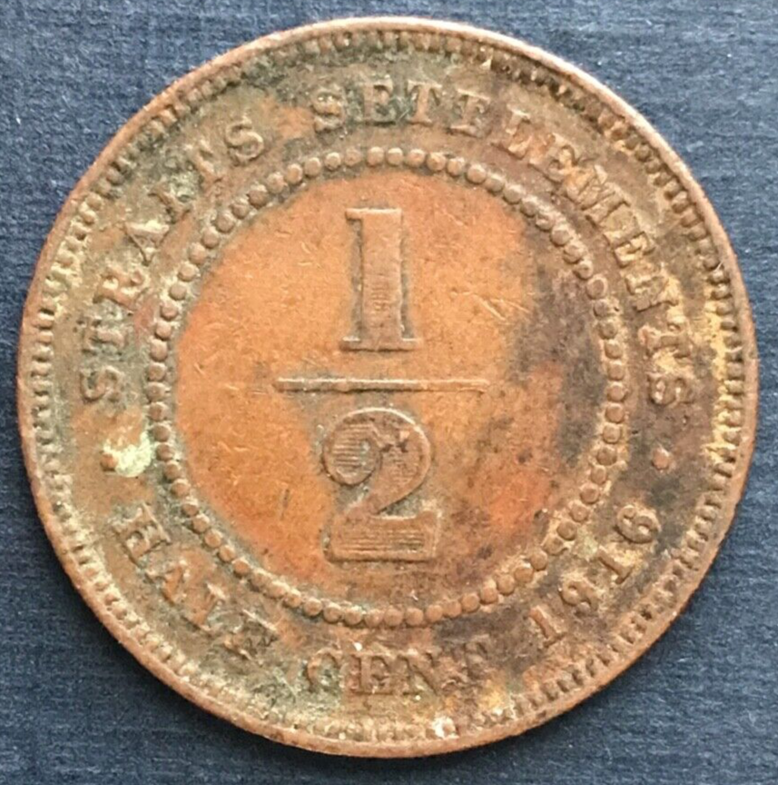 🇲🇾🇲🇾🇲🇾 1916 STRAITS SETTLEMENTS 1/2 CENT ½ Cent - George V 🇲🇾🇲🇾🇲🇾