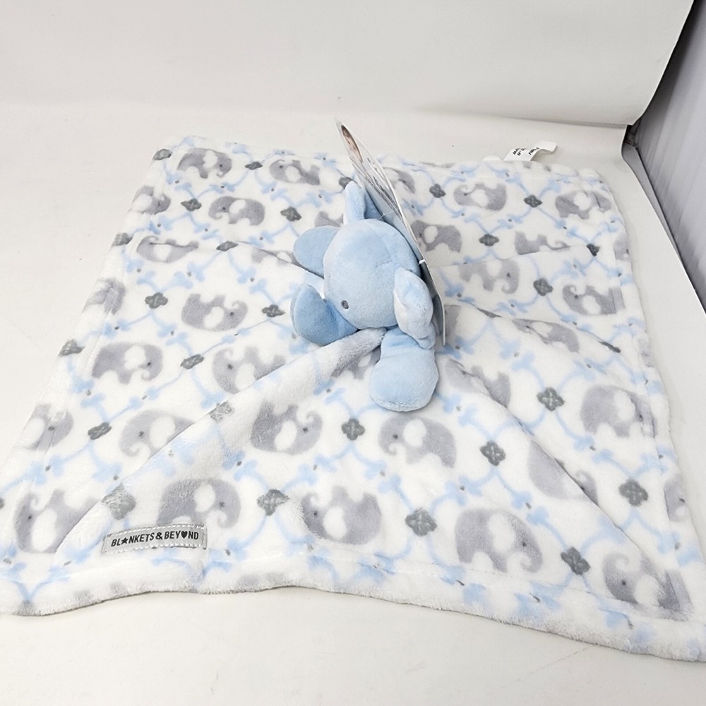 Blankets & Beyond Elephant Security Blanket Soother Comforter Fleece Blue Gray