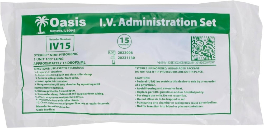 IV Administration Sets, Sterile, Includes Injection Site, 15 Drip/mL, 50/box